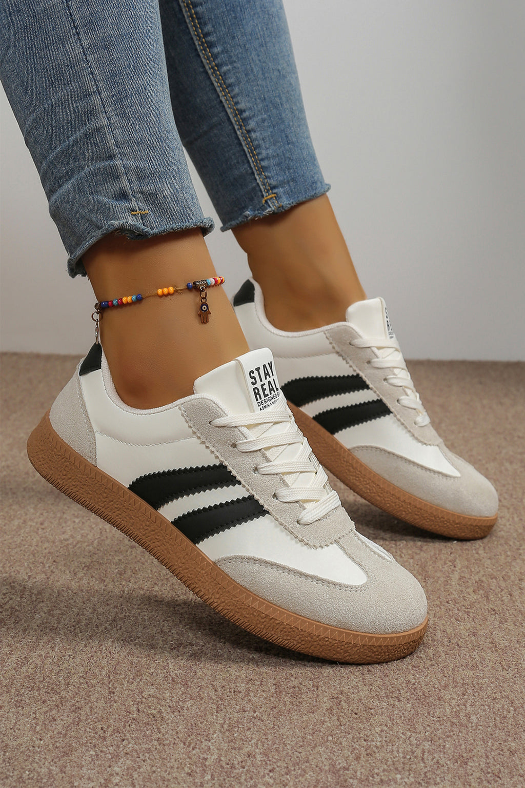 Ashleigh Blue Varsity Color Block Patchwork PU Leather Lace Up Shoes