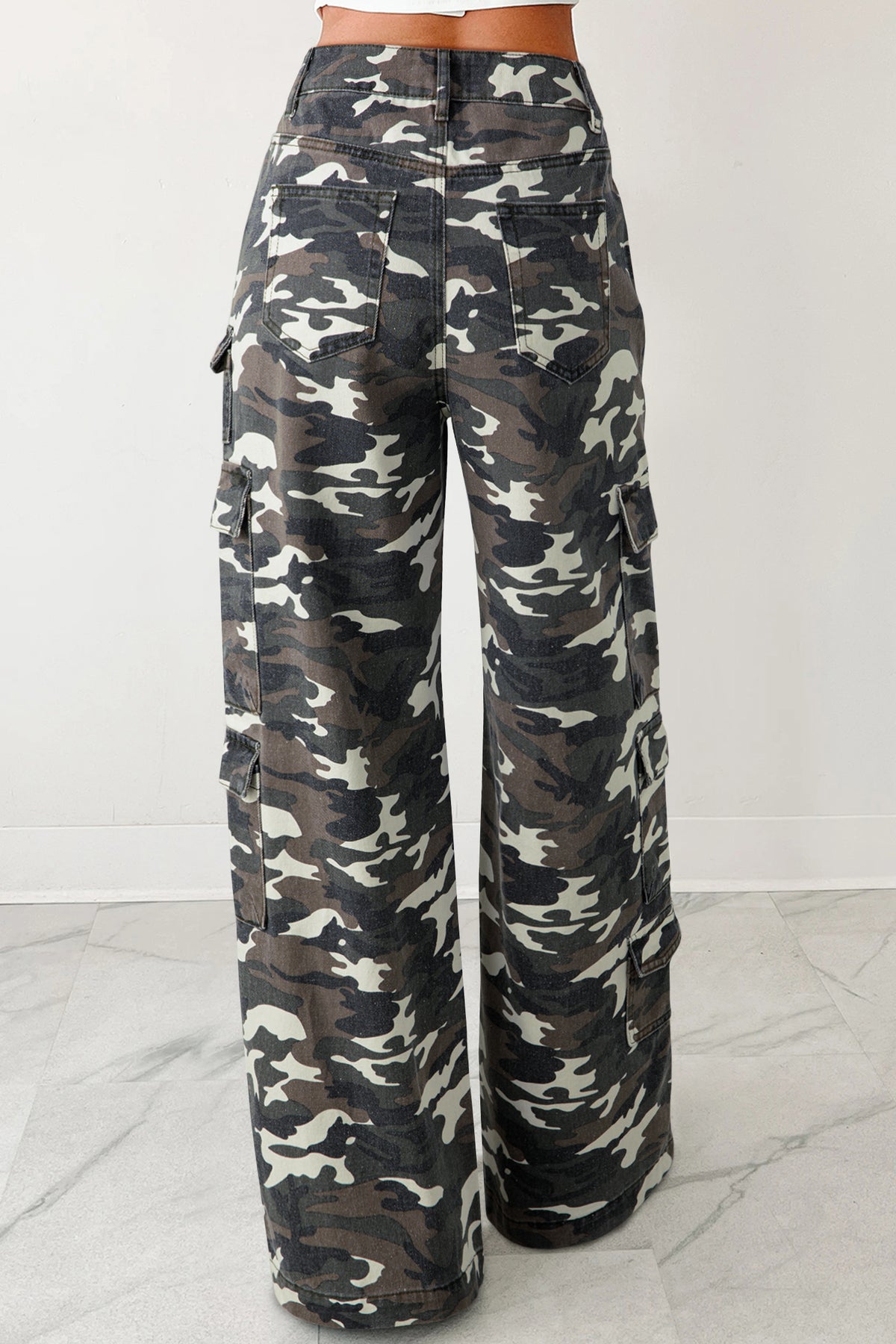 Green Camo Cargo Wide Leg Pants