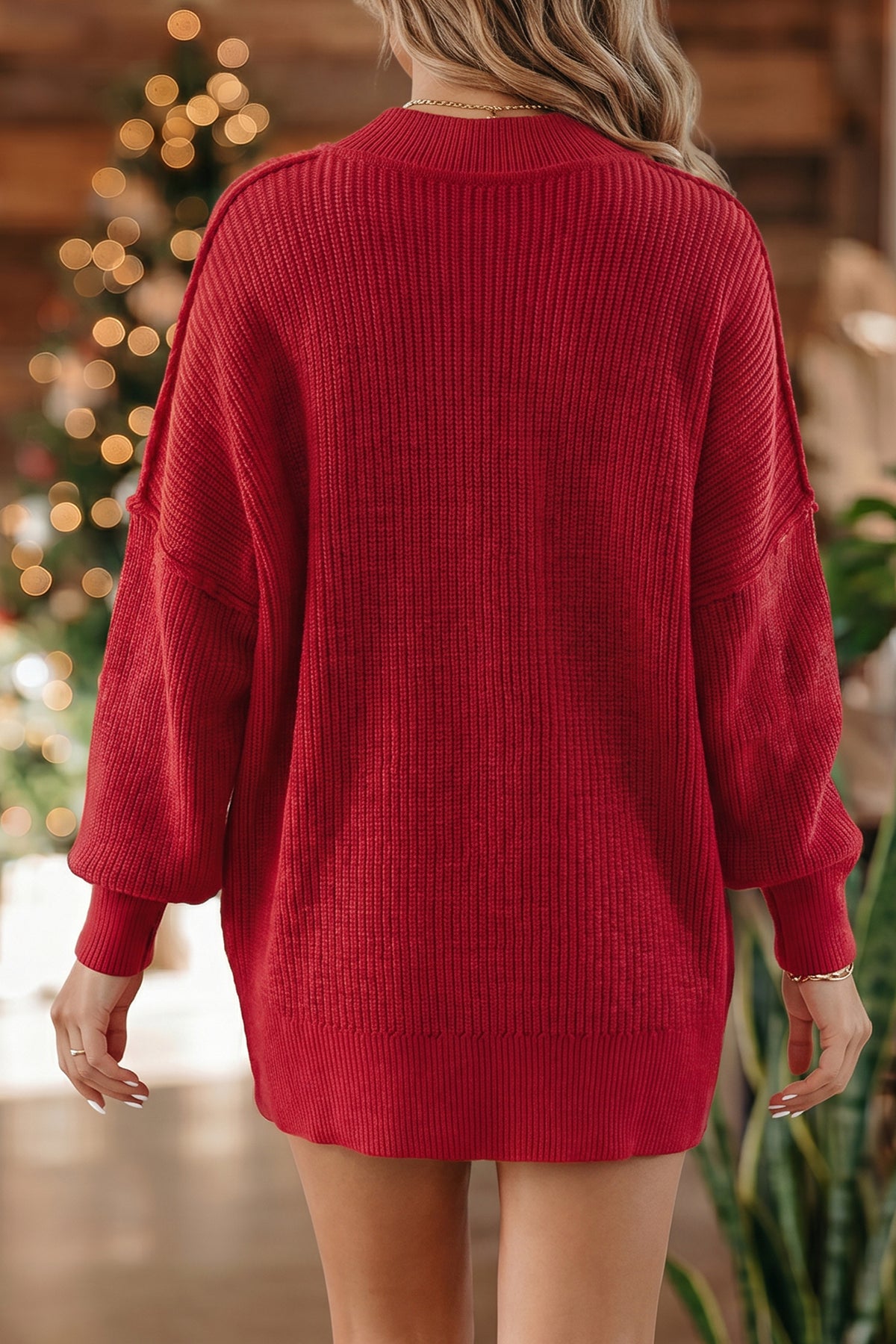 Chestnut Long Sleeve Ribbed Knit Mock Neck Regular Fit Sweater